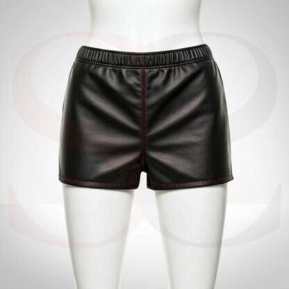 Black Leather High-Waisted Shorts With Red Stitch
