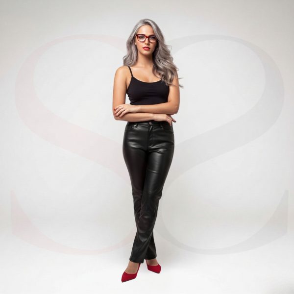 Black Leather Skinny Jeans Modal Front View