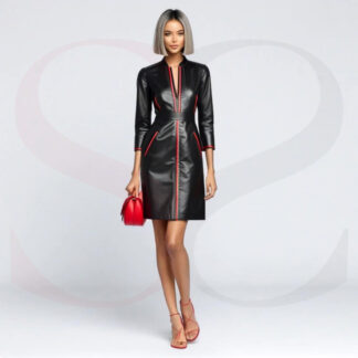 Black Real Leather Midi Dress
