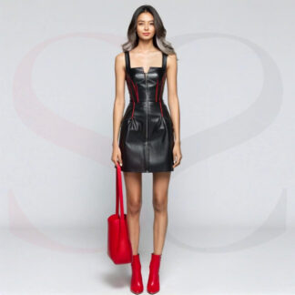 Black Real Leather Mini Dress