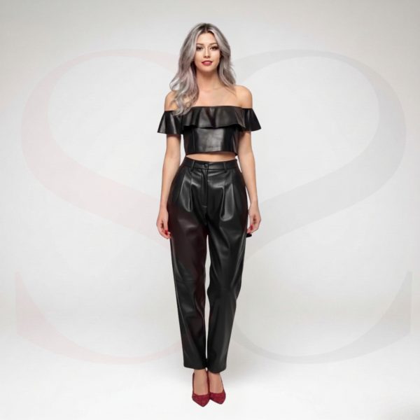 High-Grade Leather Pleated Pants