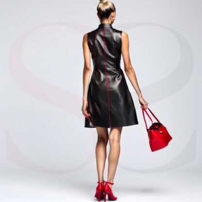 High Neck A-Line Leather Dress