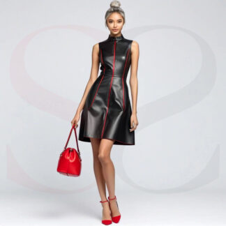 High Neck A-Line Leather Dress