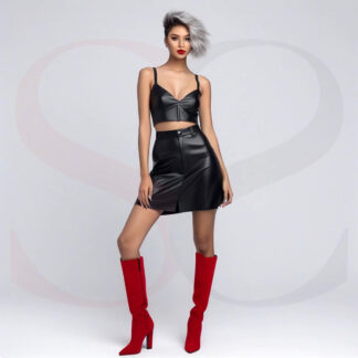 Leather Crop Top And Mini Skirt