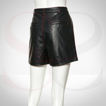 Real Leather Black Shorts With Red Stitching