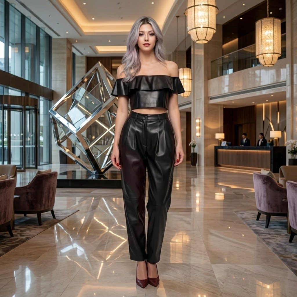 High-Grade Leather Pleated Pants