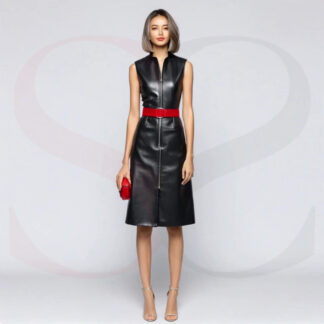 Sleeveless Leather Dress With Belt