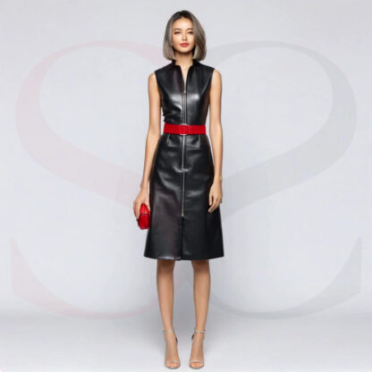 Sleeveless Leather Dress With Belt