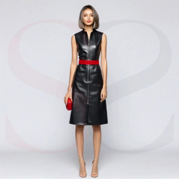 Sleeveless Leather Dress With Belt