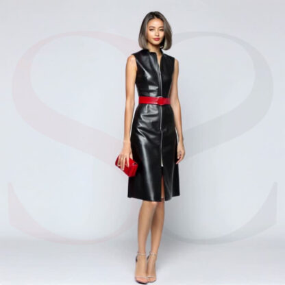 Sleeveless Leather Dress With Belt