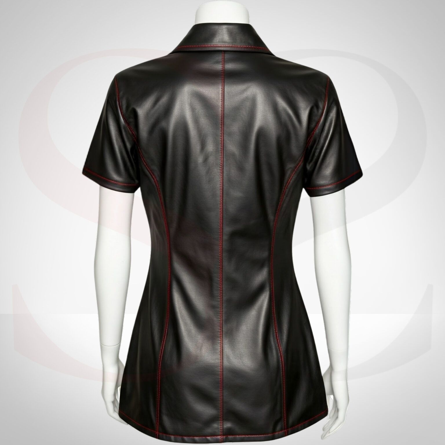 Black Leather Short Sleeve Button Up