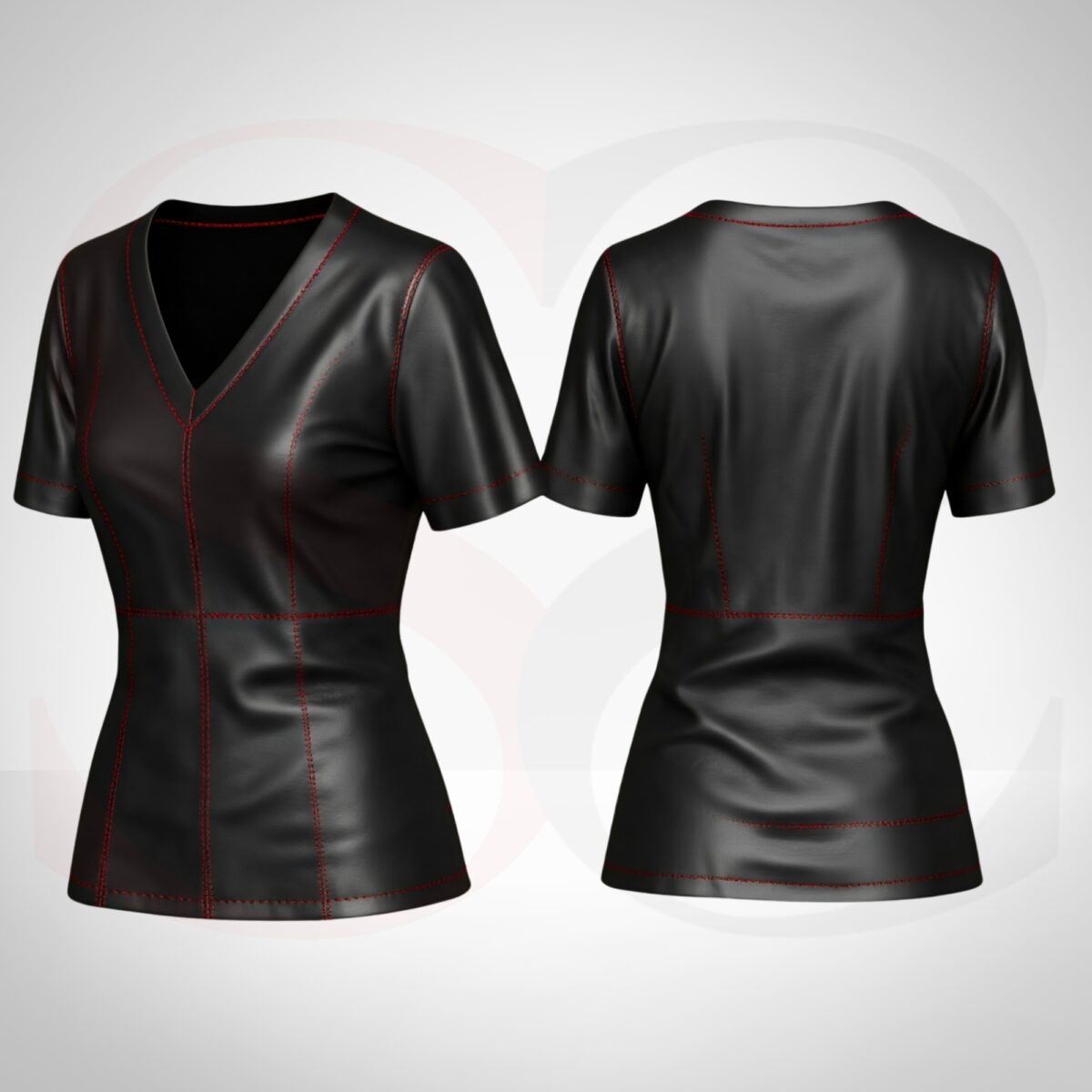 Leather Short Sleeve Blouse