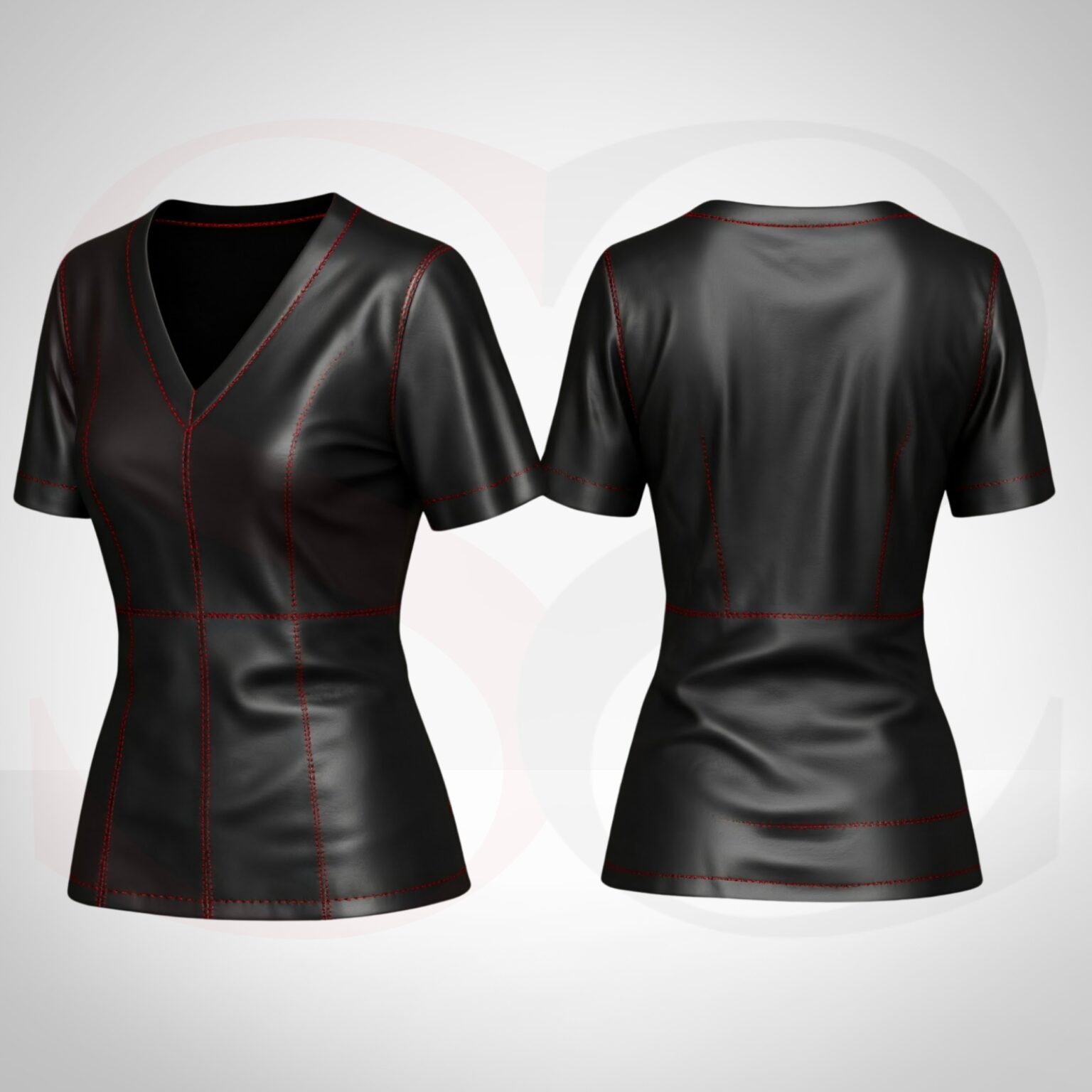 Leather Short Sleeve Blouse