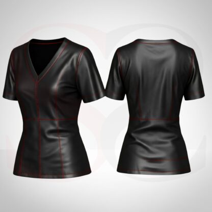 Leather Short Sleeve Blouse