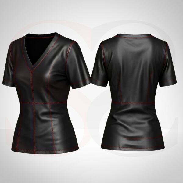 Leather Short Sleeve Blouse