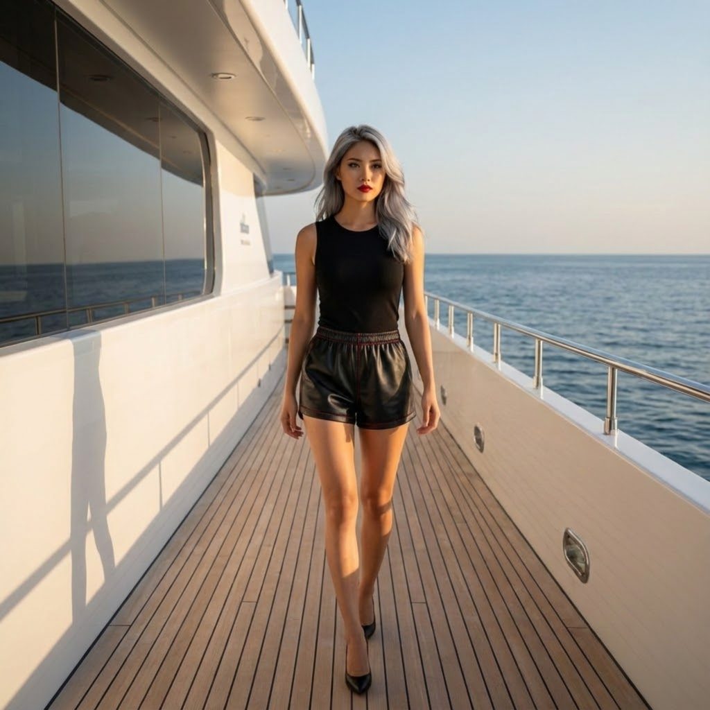 Real Person High Waisted Black Leather Shorts Header 2