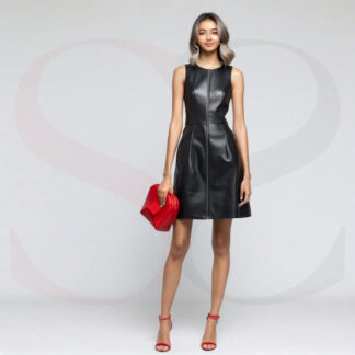 Luxury Black Mini Dress Leather