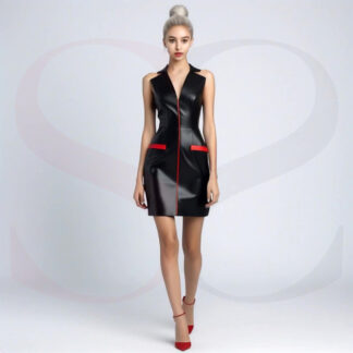 Luxury Leather Mini Black Dress