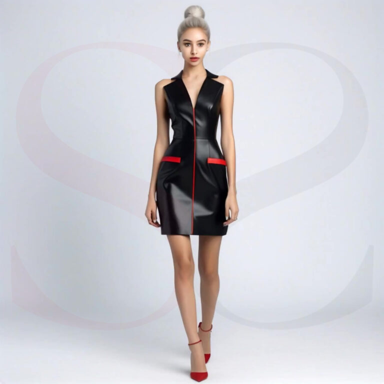 Luxury Leather Mini Black Dress
