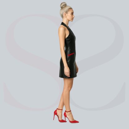 Luxury Leather Mini Black Dress