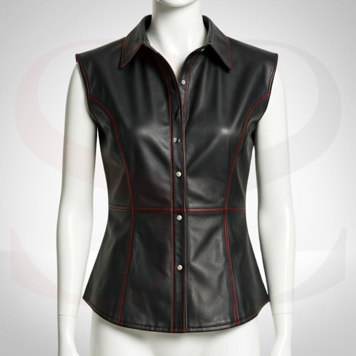 Black Leather Sleeveless Shirt