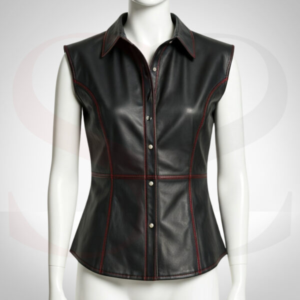 Black Leather Sleeveless Shirt