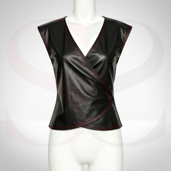 Black Leather Wrap Top