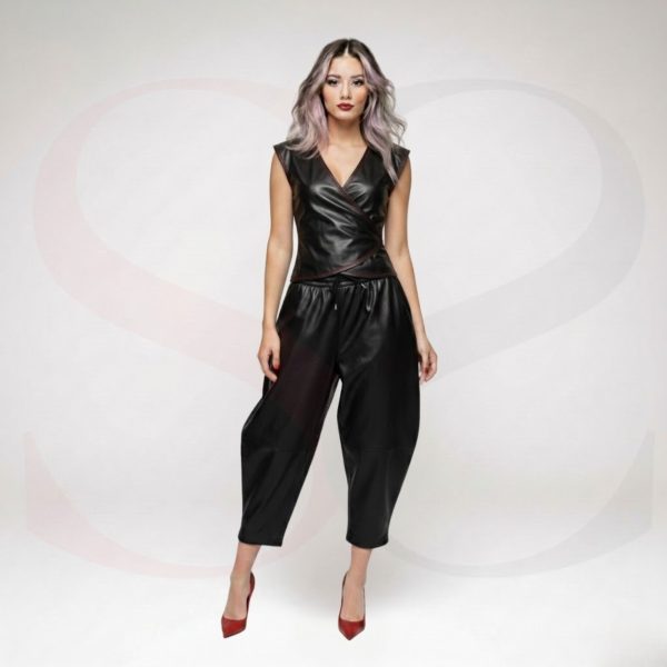 Black Leather Wrap Top