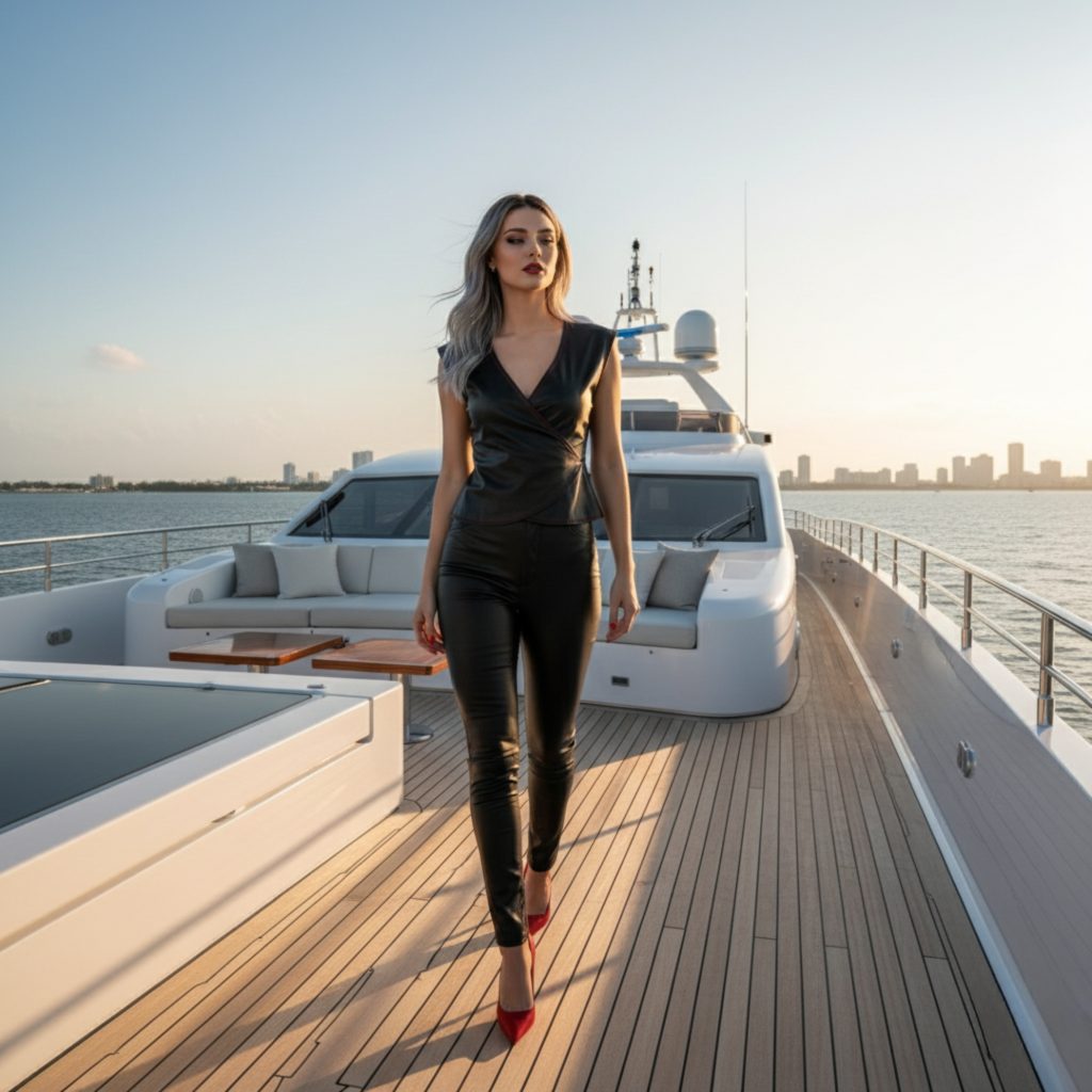 Real Person Black Leather Wrap Top Header