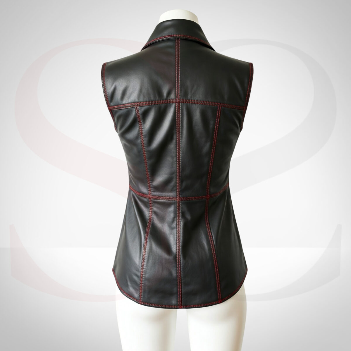 Red Stitched Leather Vest Top
