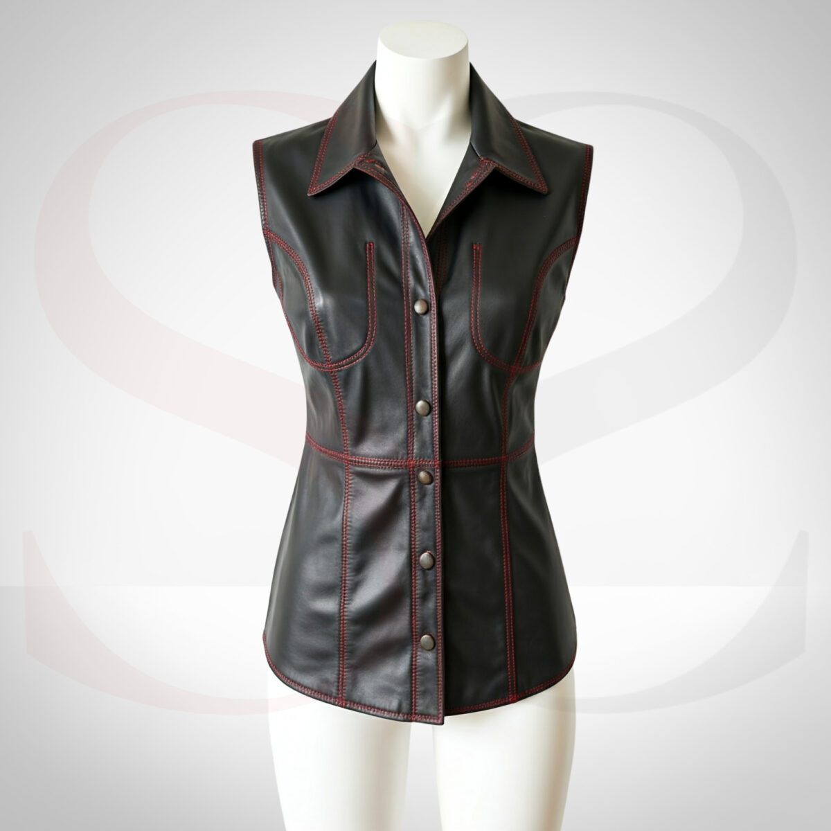 Red Stitched Leather Vest Top