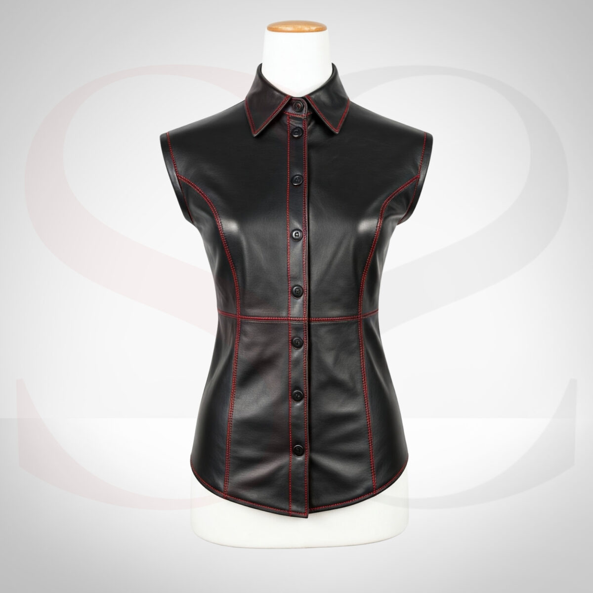 Sleeveless Womens Black Leather Shirt