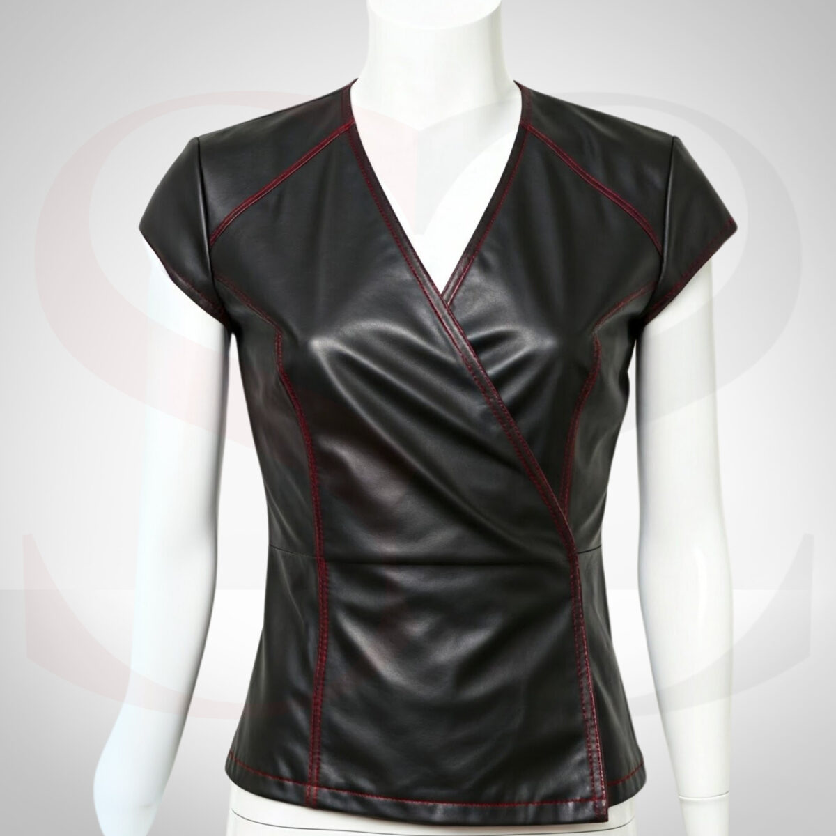 Streetwear Black Leather Wrap Top
