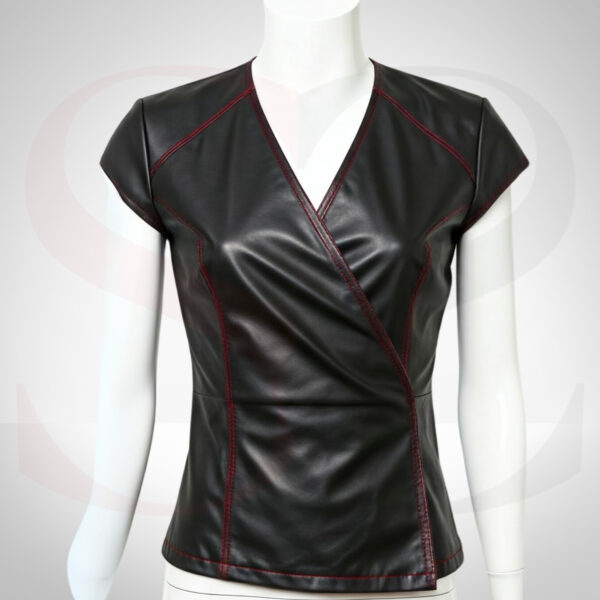 Streetwear Black Leather Wrap Top