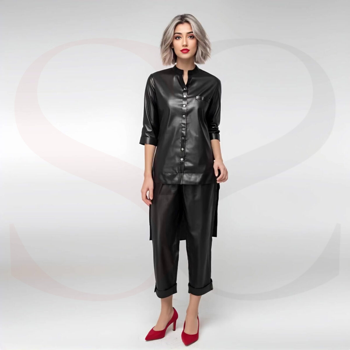 Stylish Leather Two Piece Set Outfit