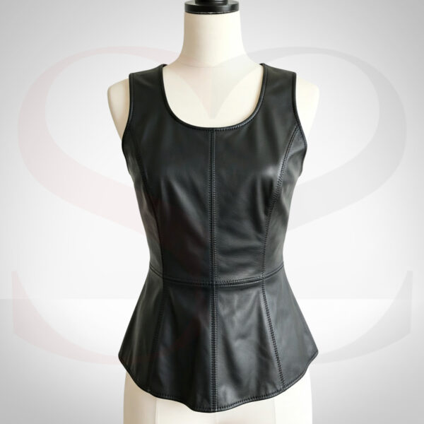Black Leather Peplum Top