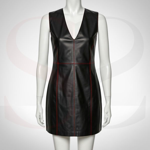 Black Leather Sleeveless Mini Dress