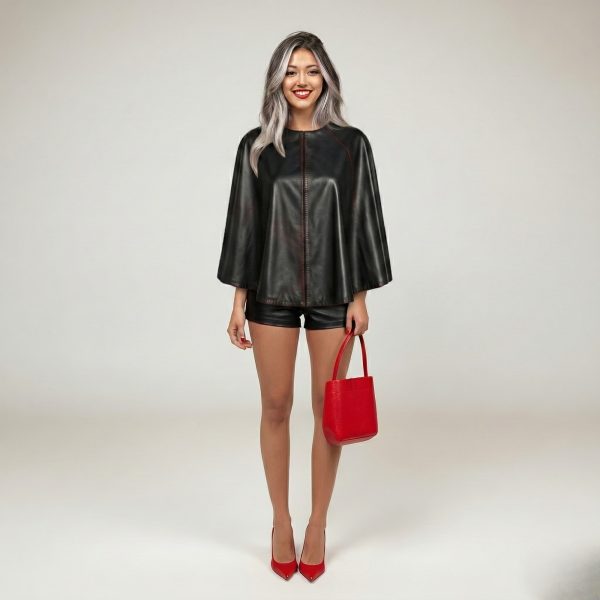 Designer Black Leather Cape