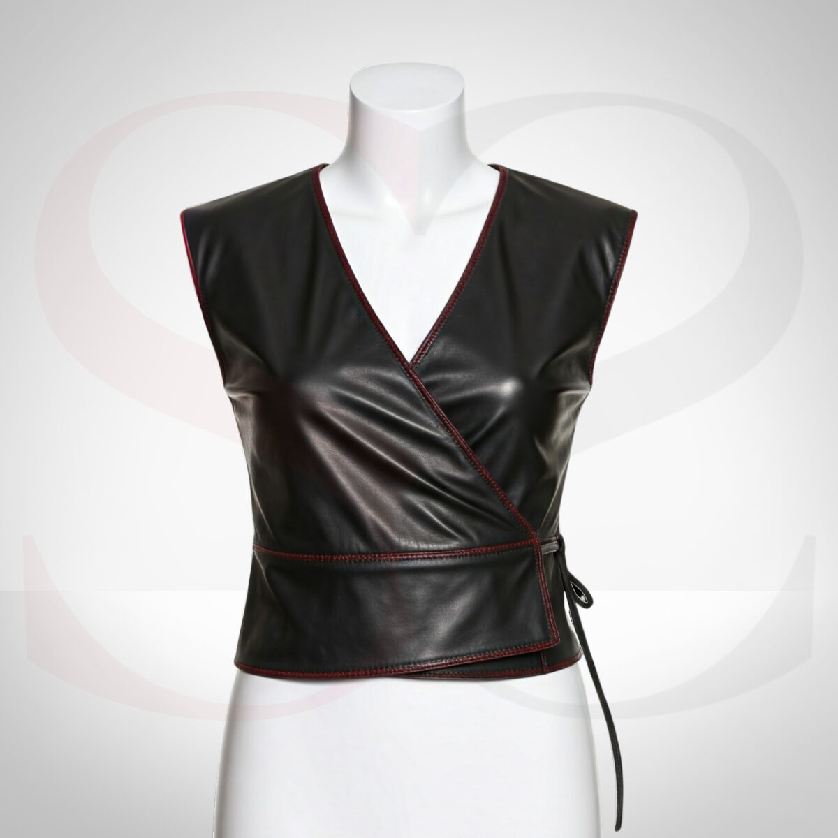 Designer Black Leather Wrap Top