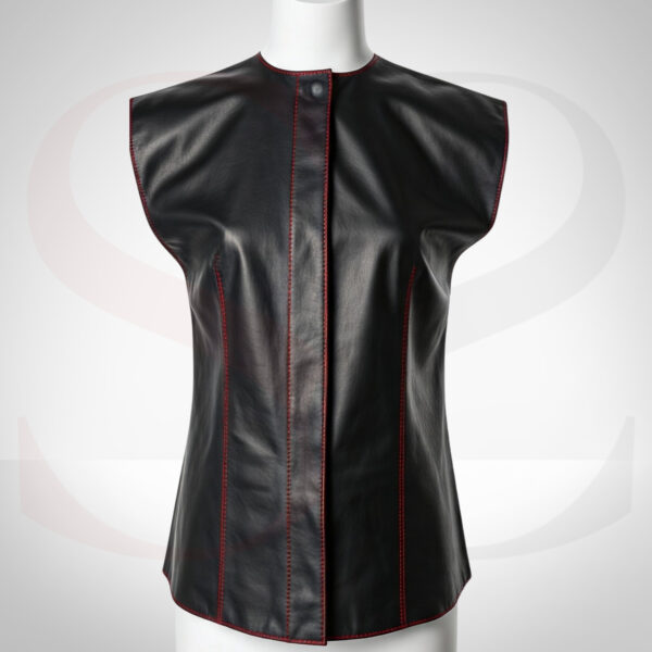 Designer Leather Cap Sleeve Top