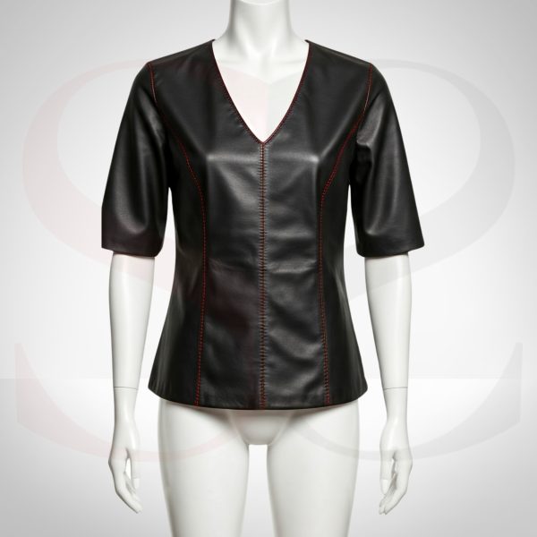 Designer Leather Short Sleeve Top