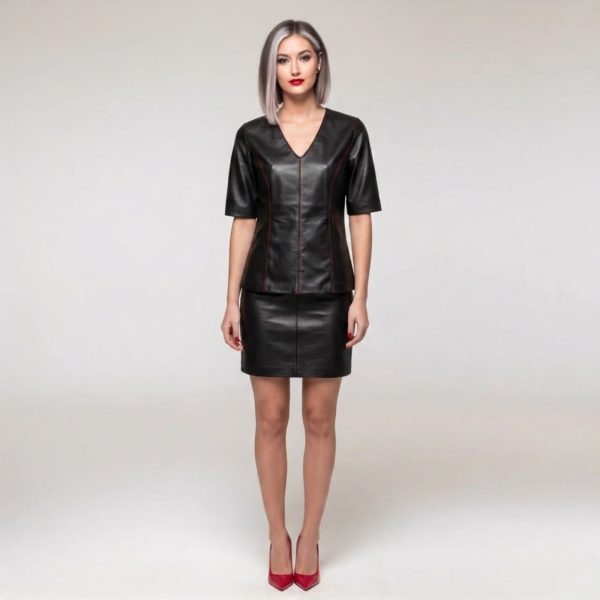 Designer Leather Short Sleeve Top Modal Front View