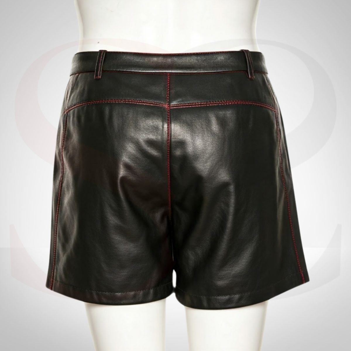 Designer Leather Shorts With Red Stitch