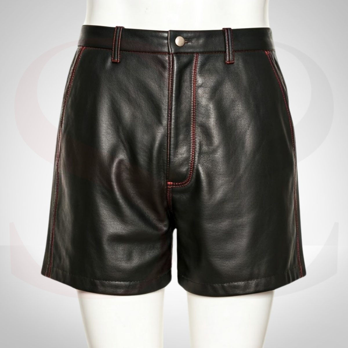 Designer Leather Shorts With Red Stitch