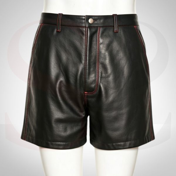 Designer Leather Shorts With Red Stitch