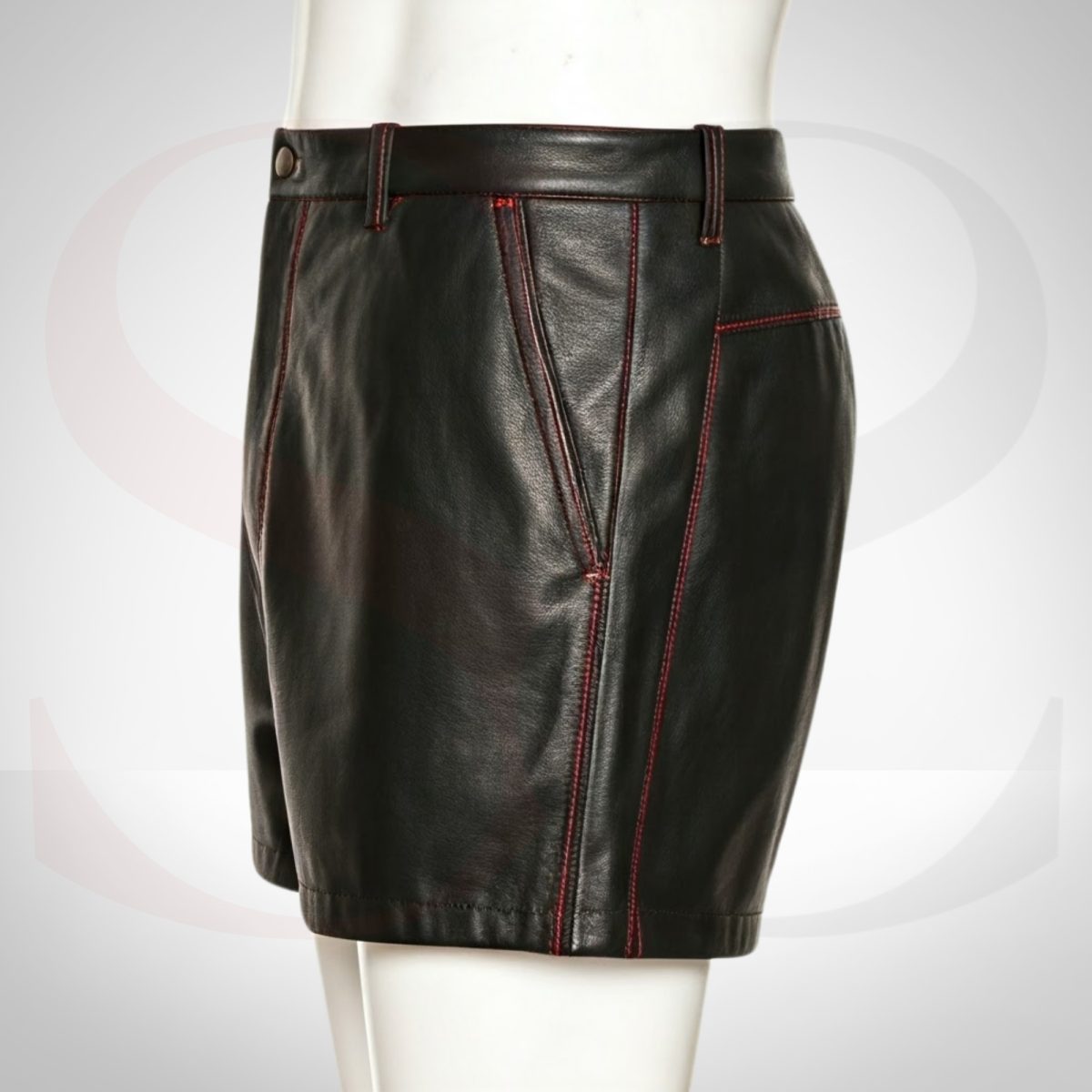 Designer Leather Shorts With Red Stitch