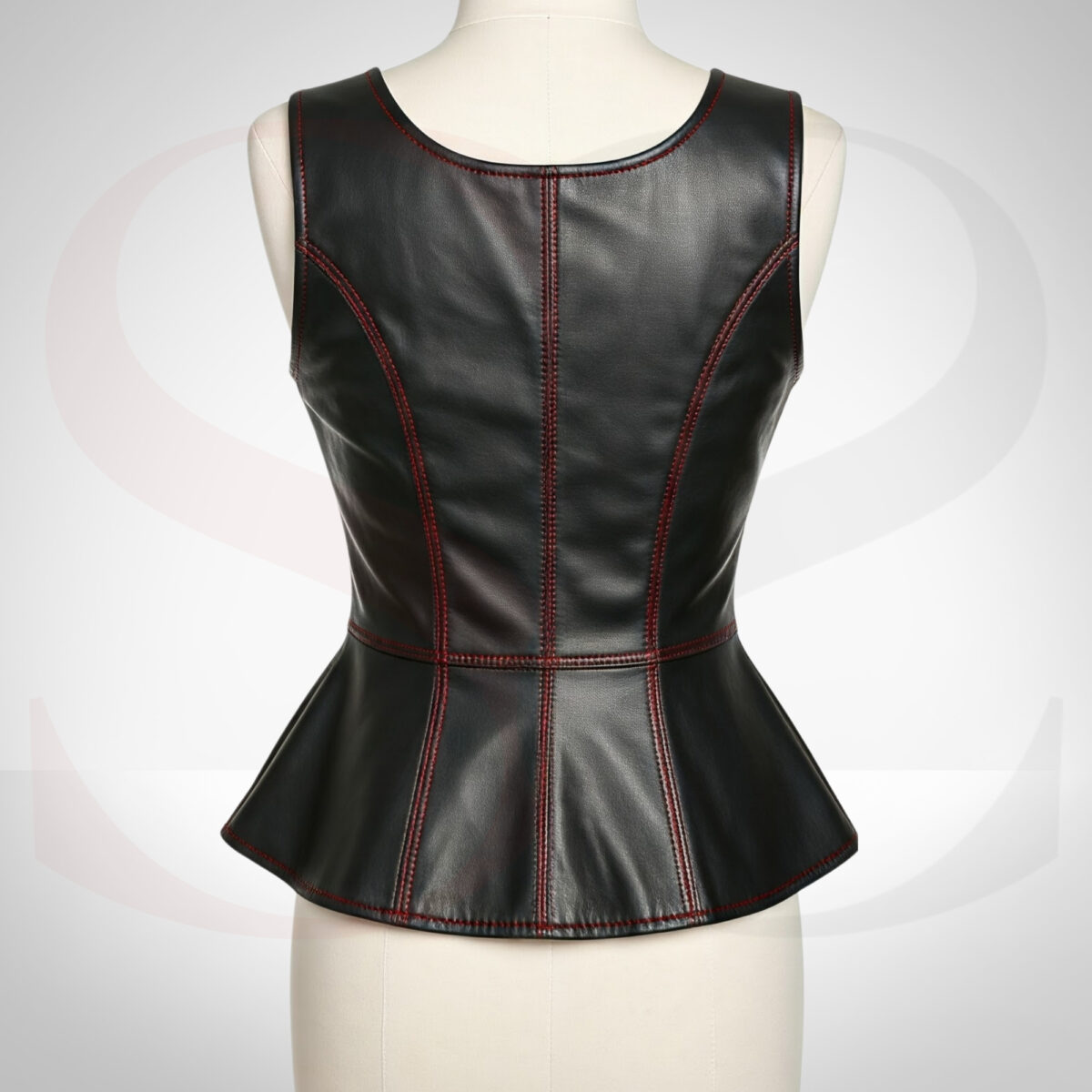 Iconic Black Leather Peplum Top