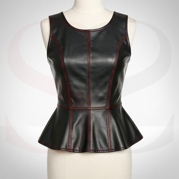 Iconic Black Leather Peplum Top