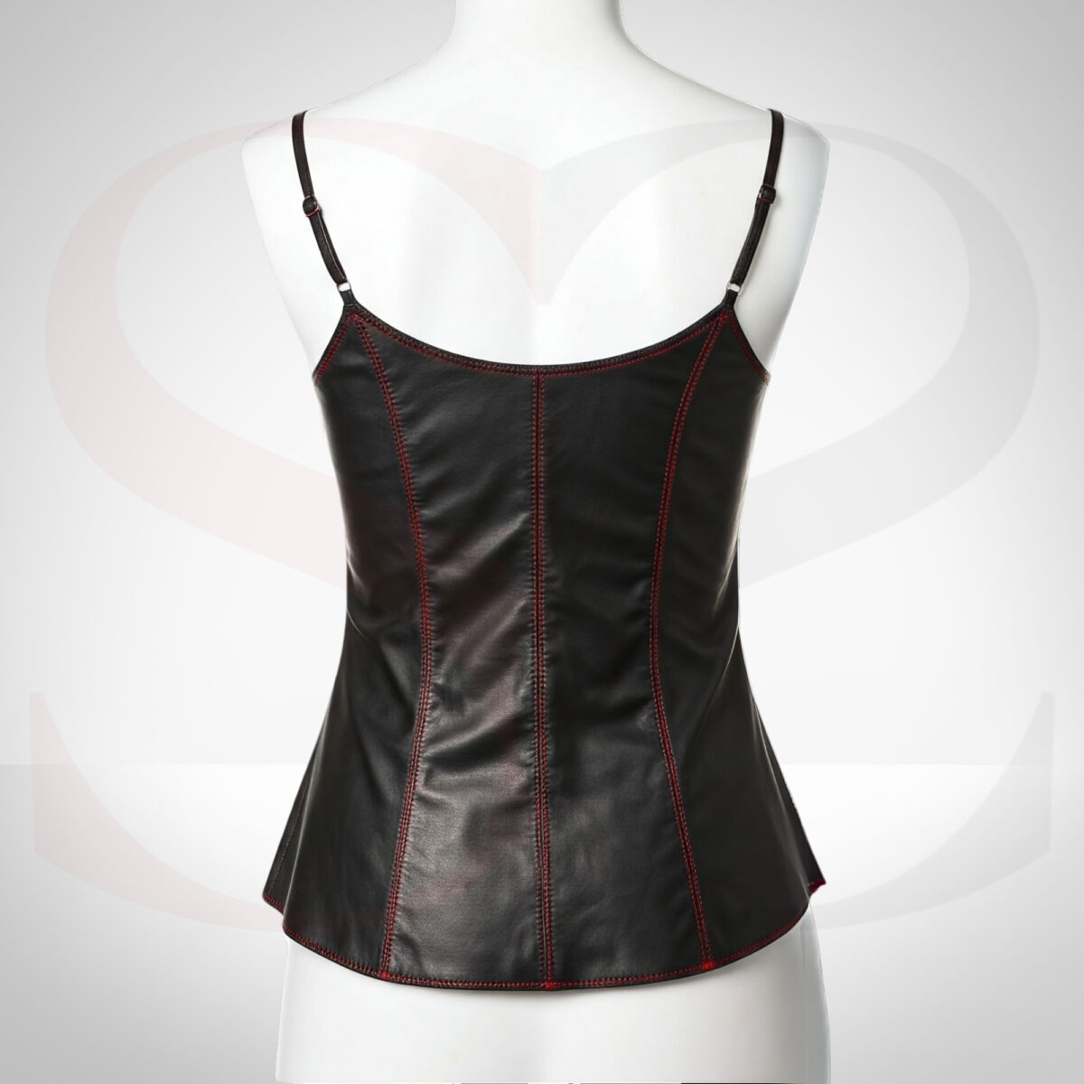 Leather Cami Top With Red Stitch