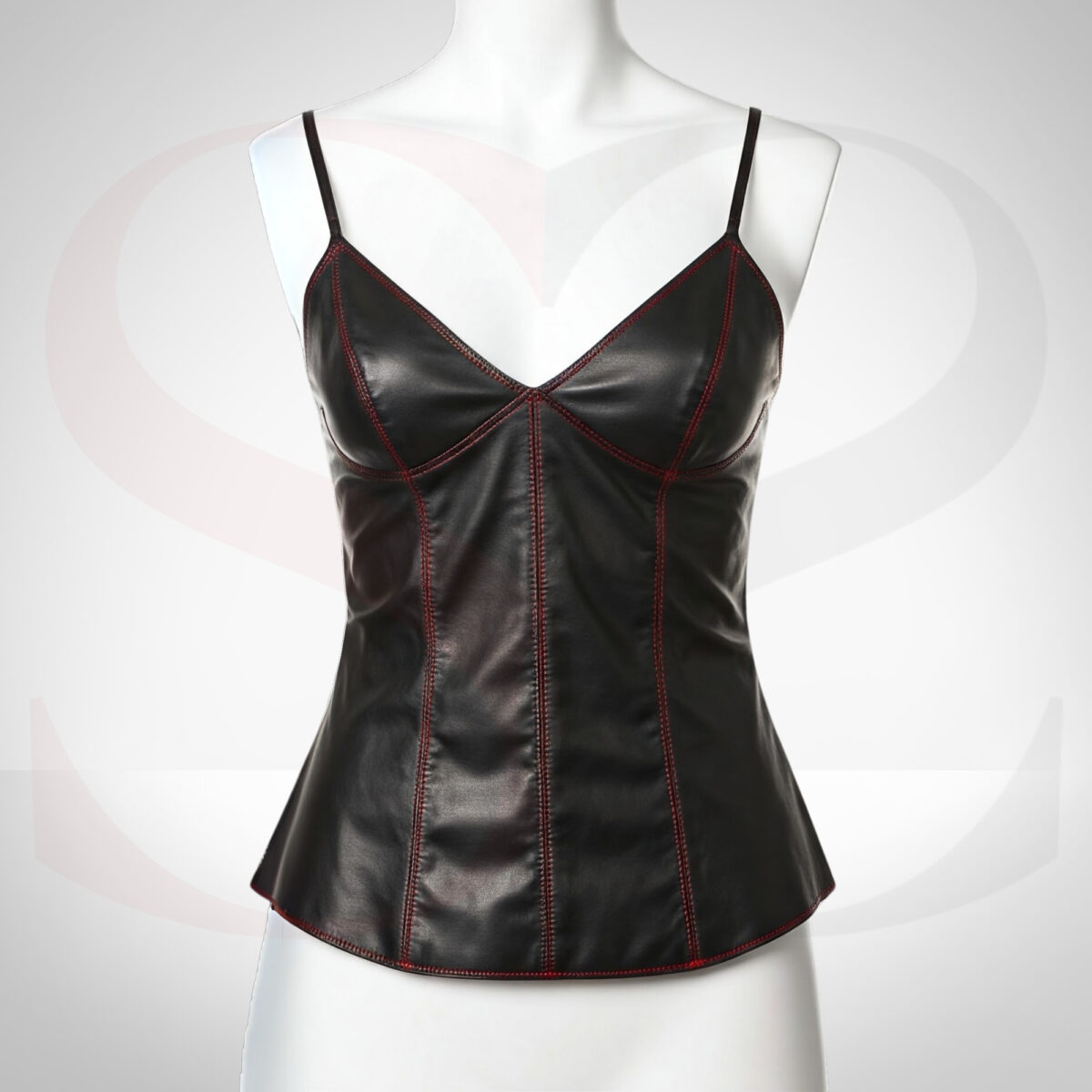 Leather Cami Top With Red Stitch